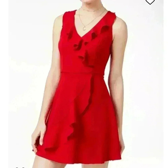 Teeze Me Juniors' Ruffled Wrap mini Dress red size 9/10 juniors - Picture 1 of 11